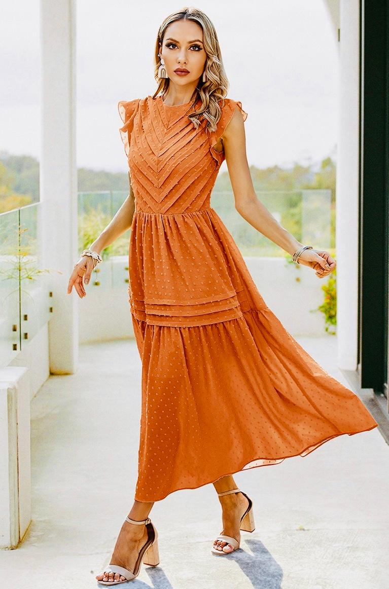 Fall burnt orange pleated dress