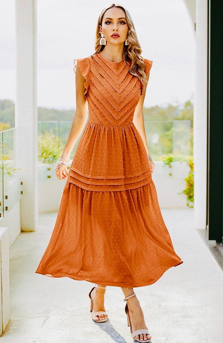 Fall burnt orange pleated dress