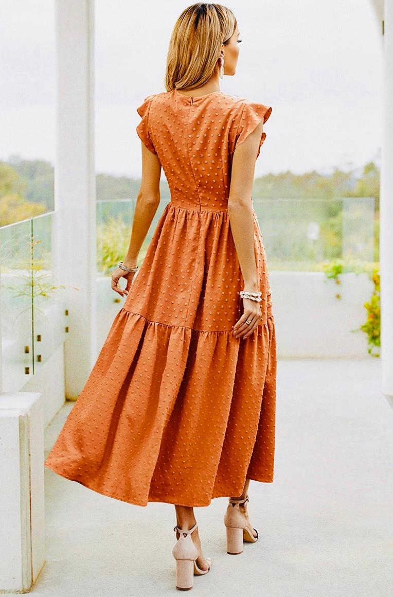 Fall burnt orange pleated dress