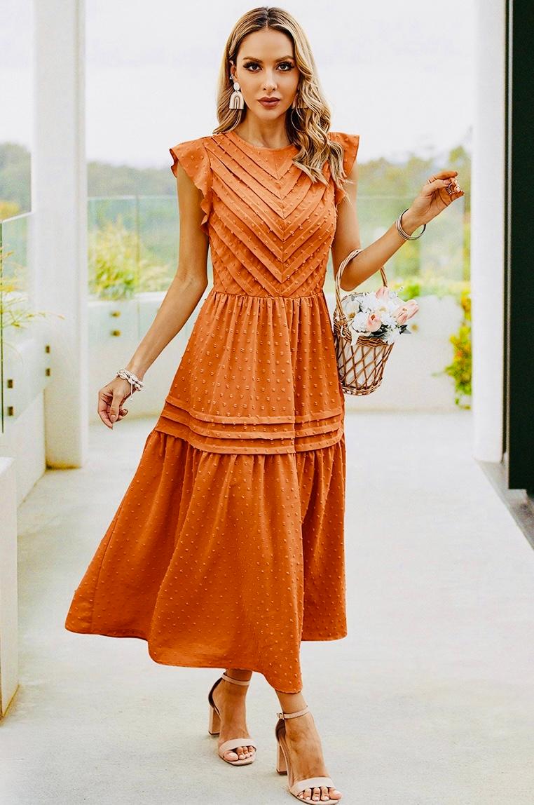 Fall burnt orange pleated dress