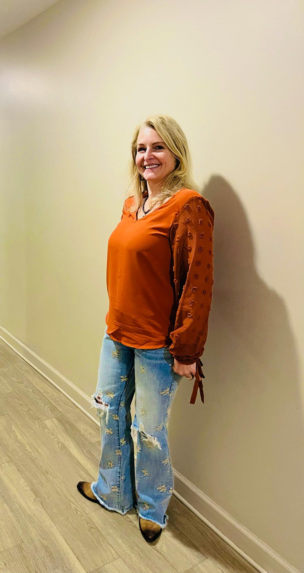 V-Neck Long Sleeve Swiss Dot top