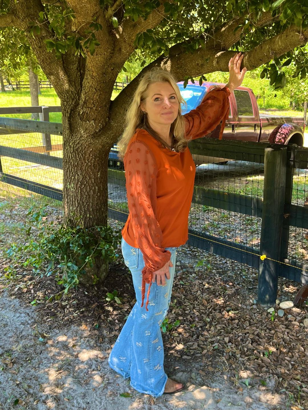 V-Neck Long Sleeve Swiss Dot top