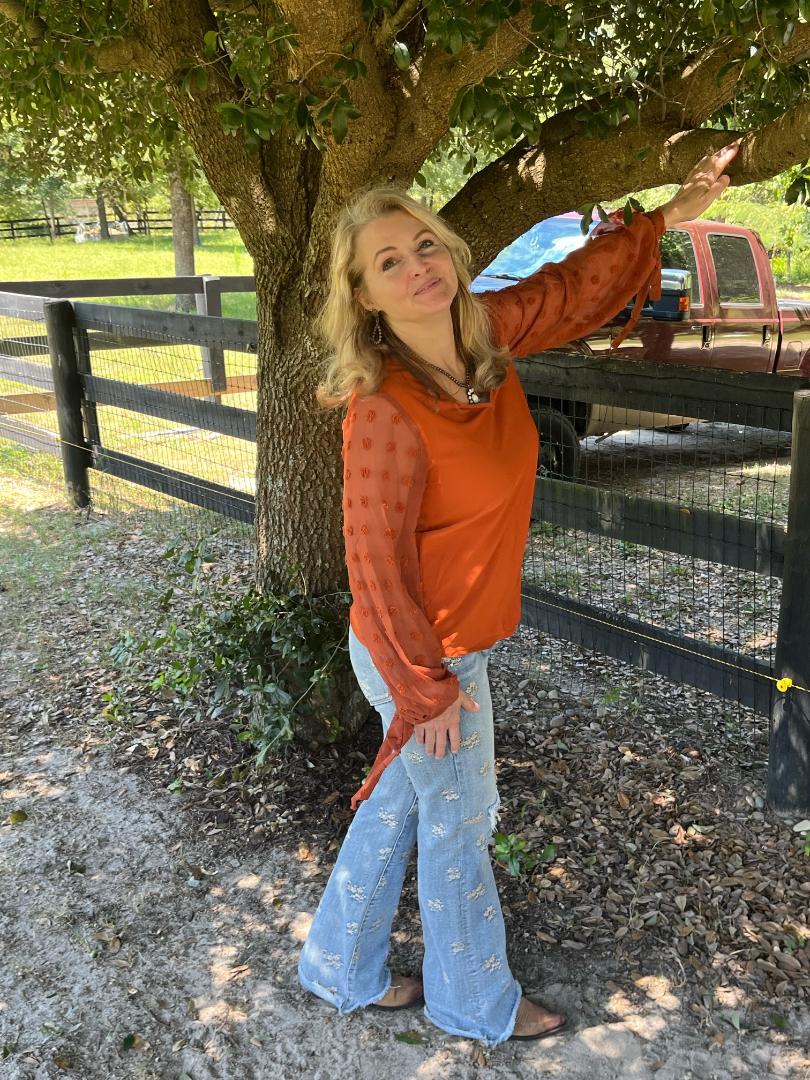 V-Neck Long Sleeve Swiss Dot top