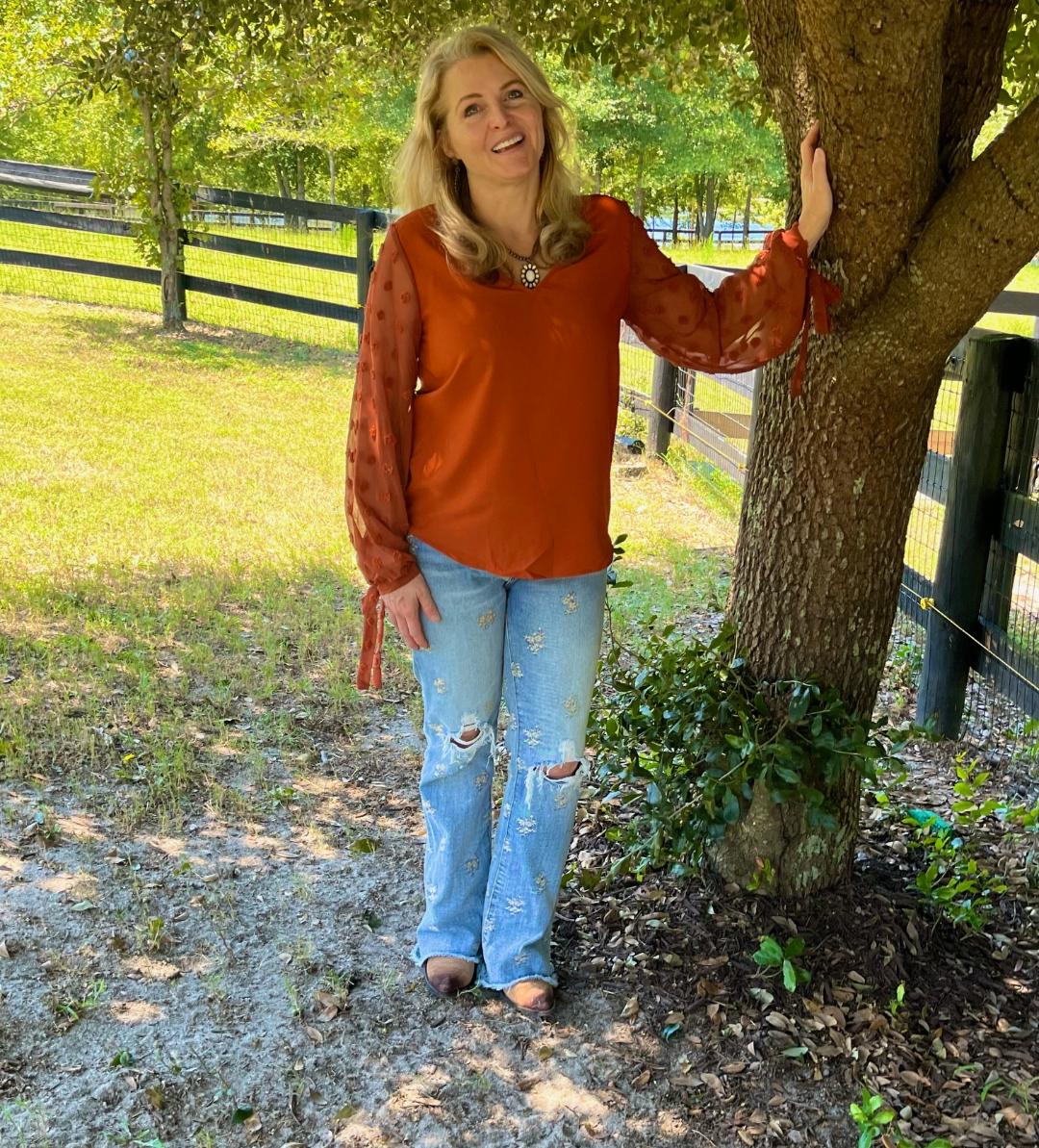 V-Neck Long Sleeve Swiss Dot top