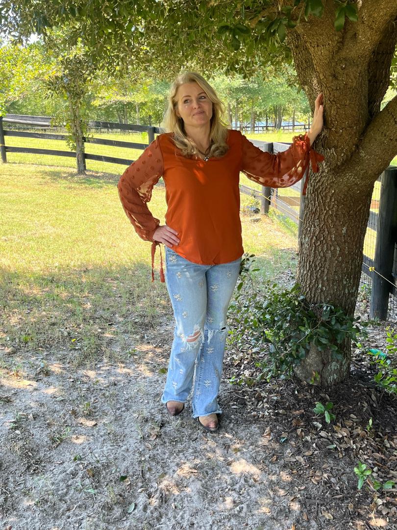 V-Neck Long Sleeve Swiss Dot top