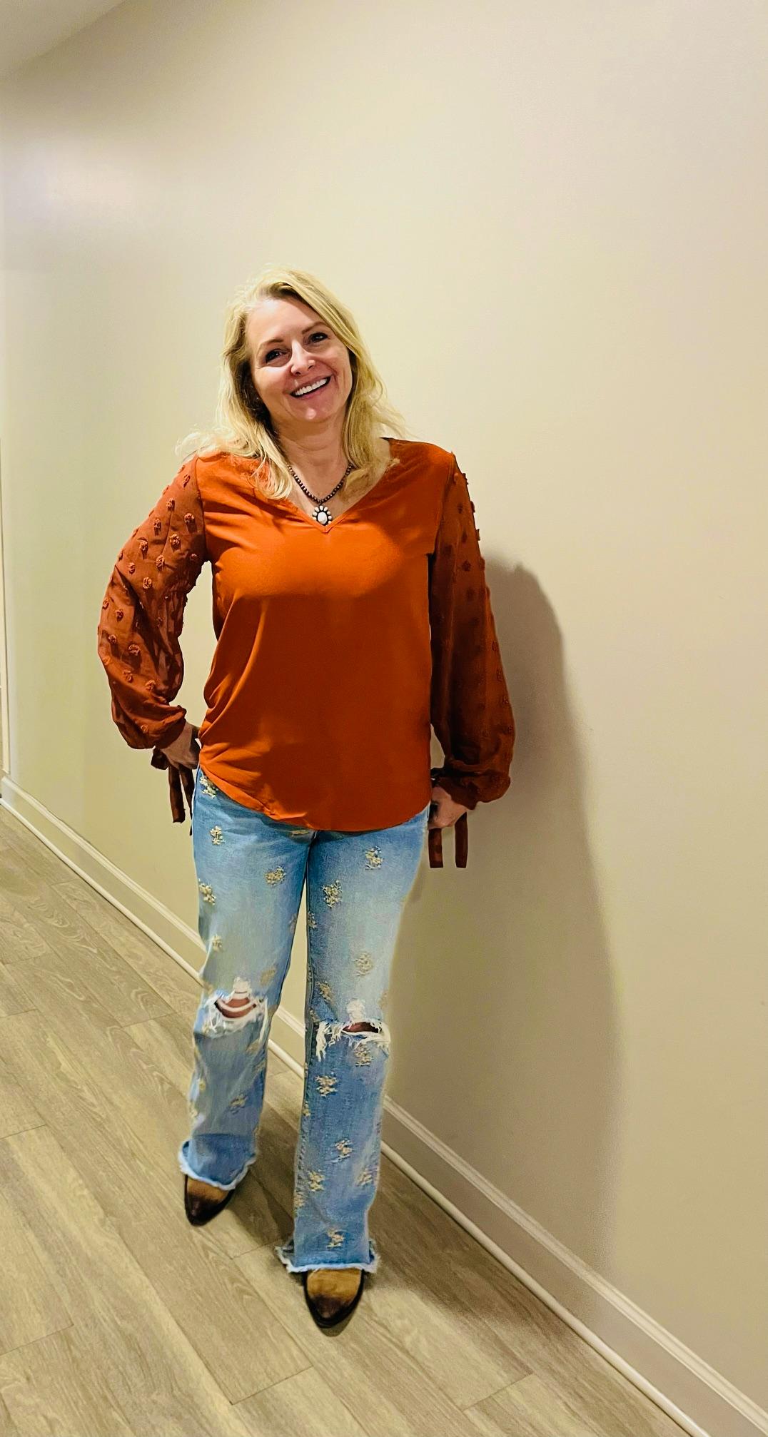 V-Neck Long Sleeve Swiss Dot top