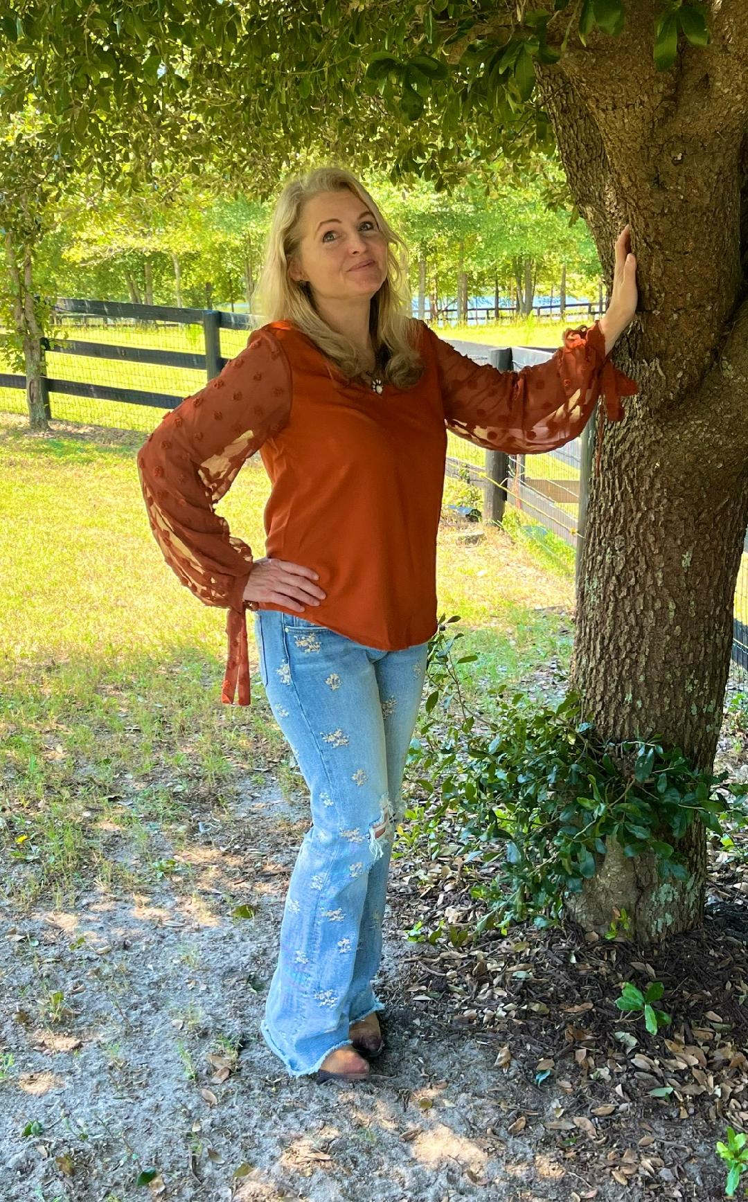 V-Neck Long Sleeve Swiss Dot top