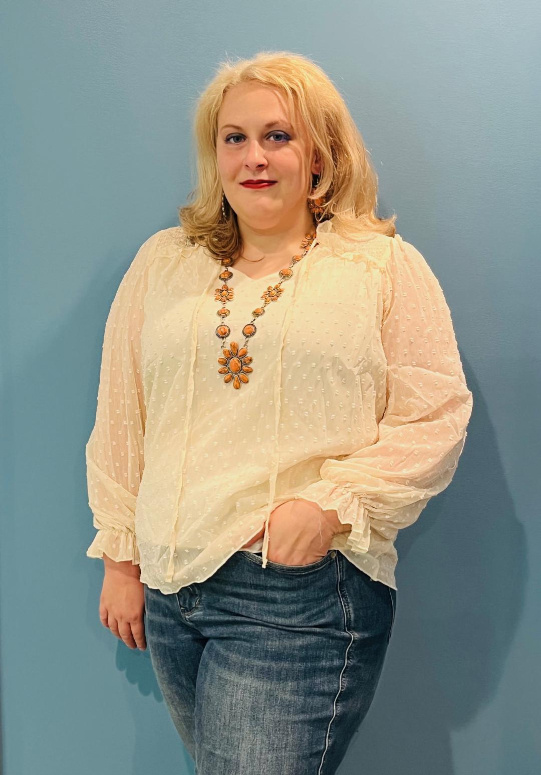 Cream colored Long sleeve peasant blouse