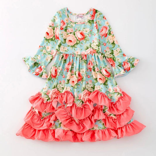 Light blue and Soft pink ruffle dress