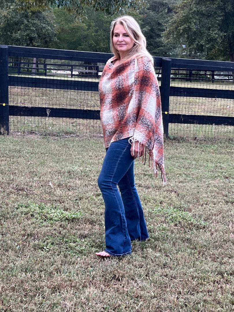 Fall Colors Poncho with fringe