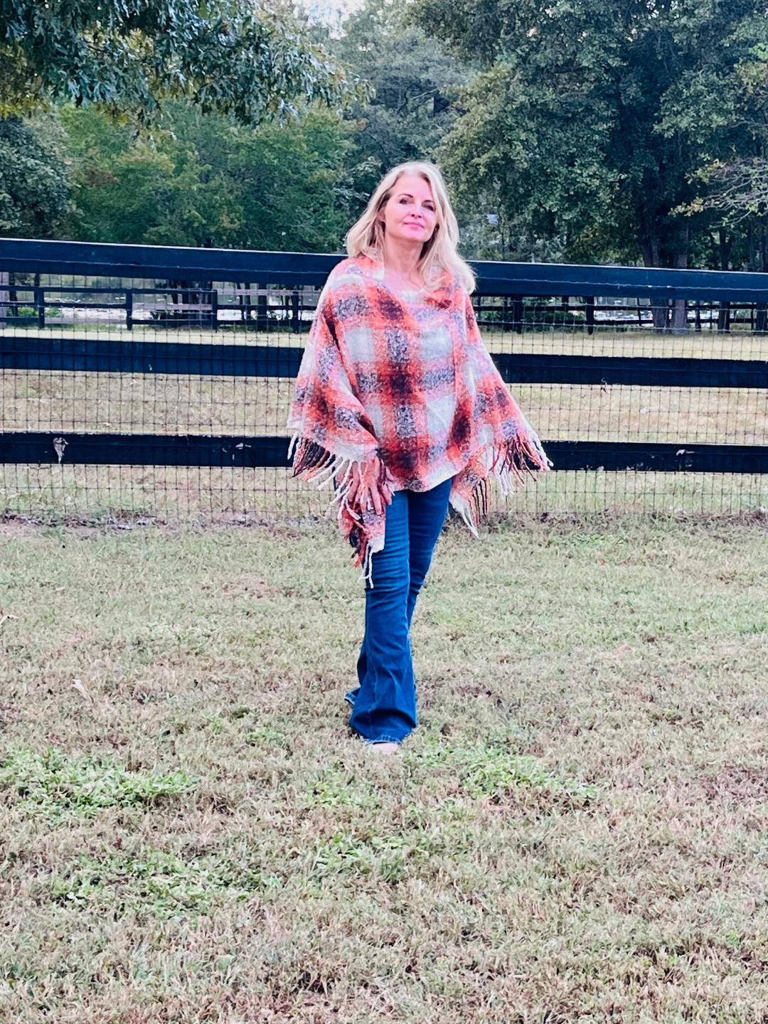 Fall Colors Poncho with fringe