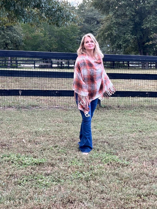 Fall Colors Poncho with fringe