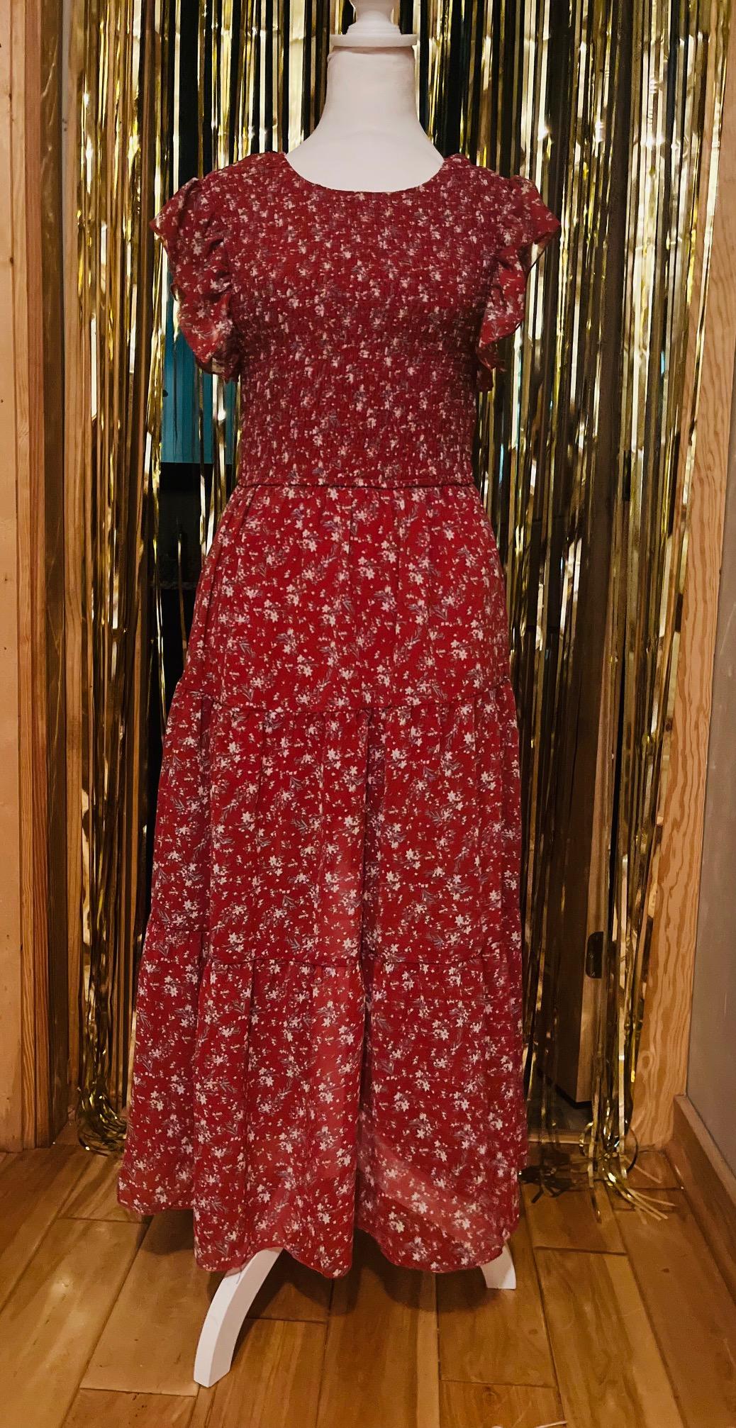Red Floral Smocked Maxi dress