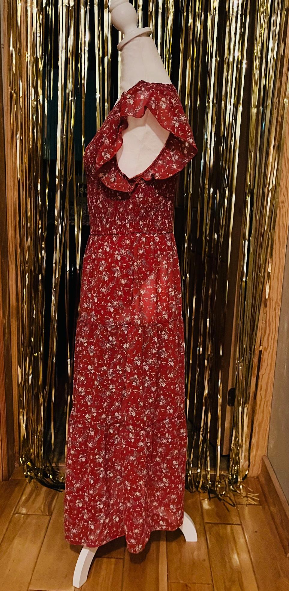 Red Floral Smocked Maxi dress