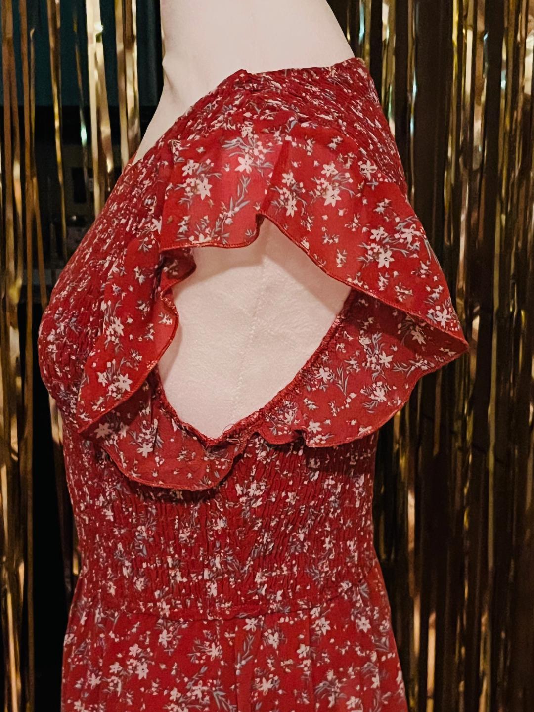 Red Floral Smocked Maxi dress