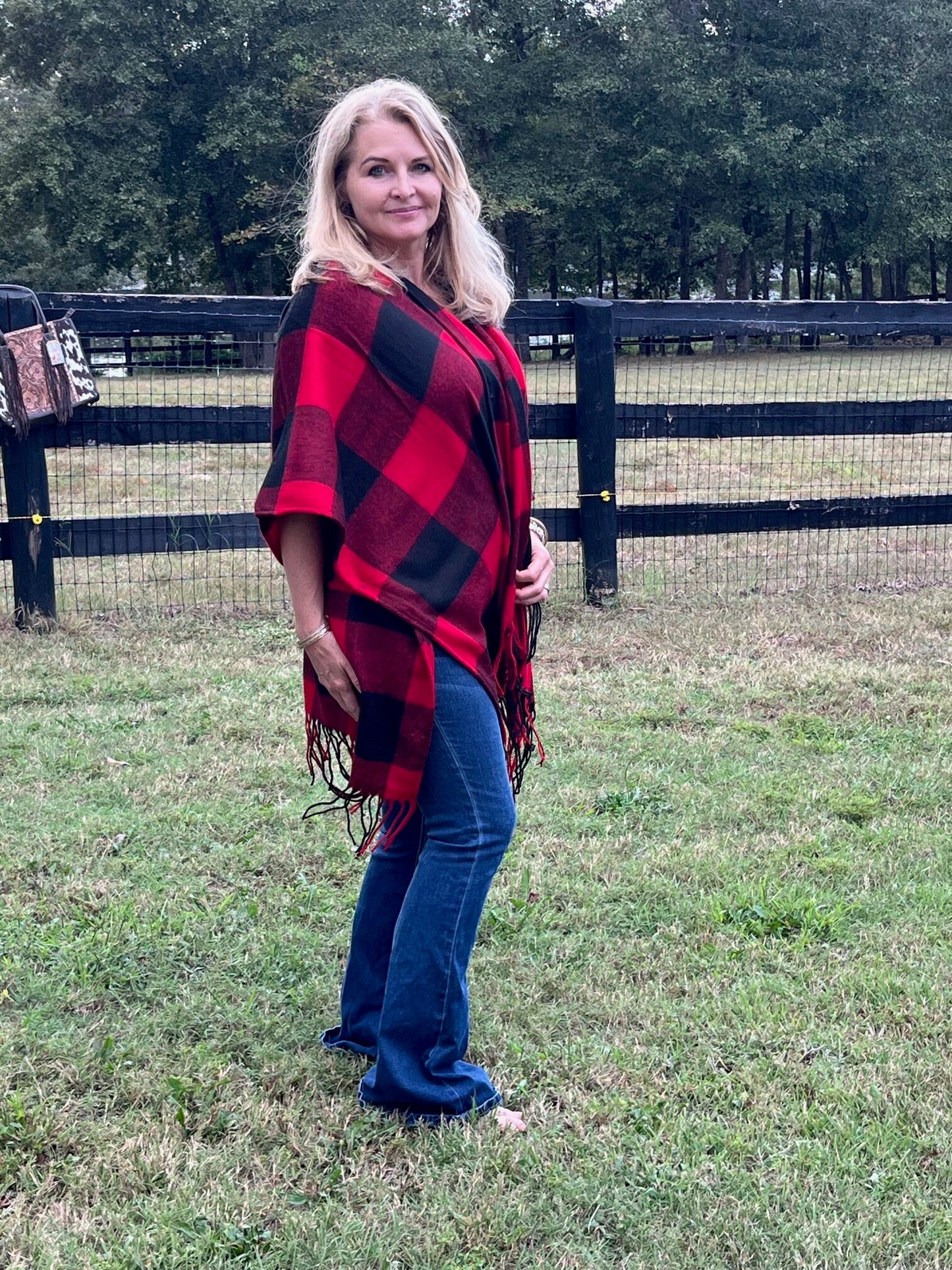 Red and Black Plaid Kimono