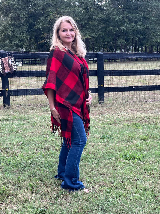Red and Black Plaid Kimono
