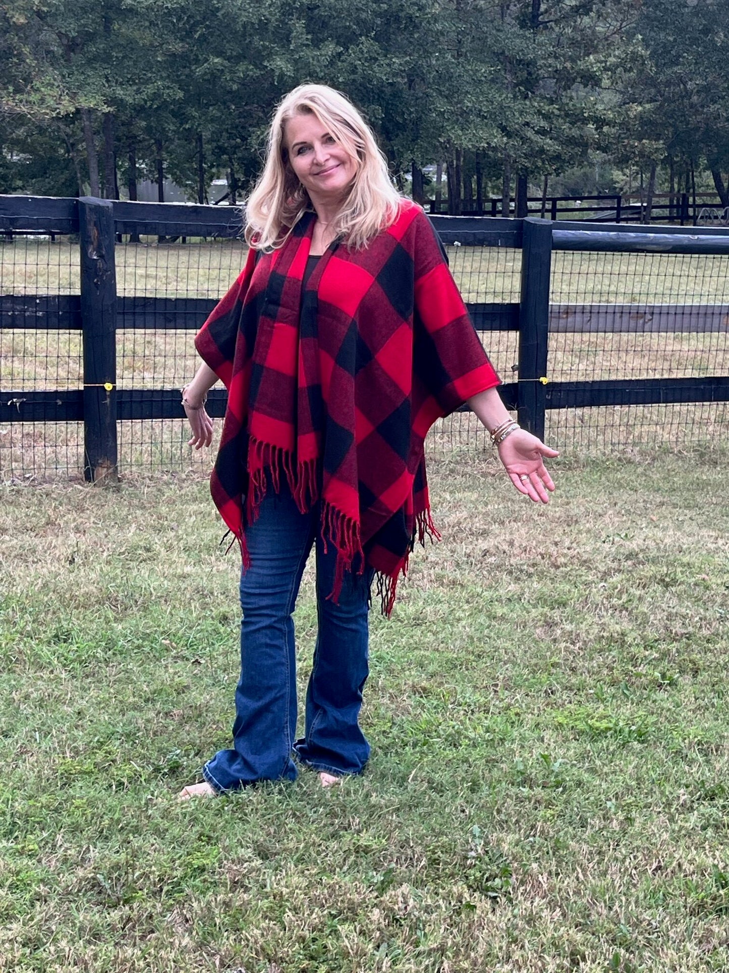 Red and Black Plaid Kimono