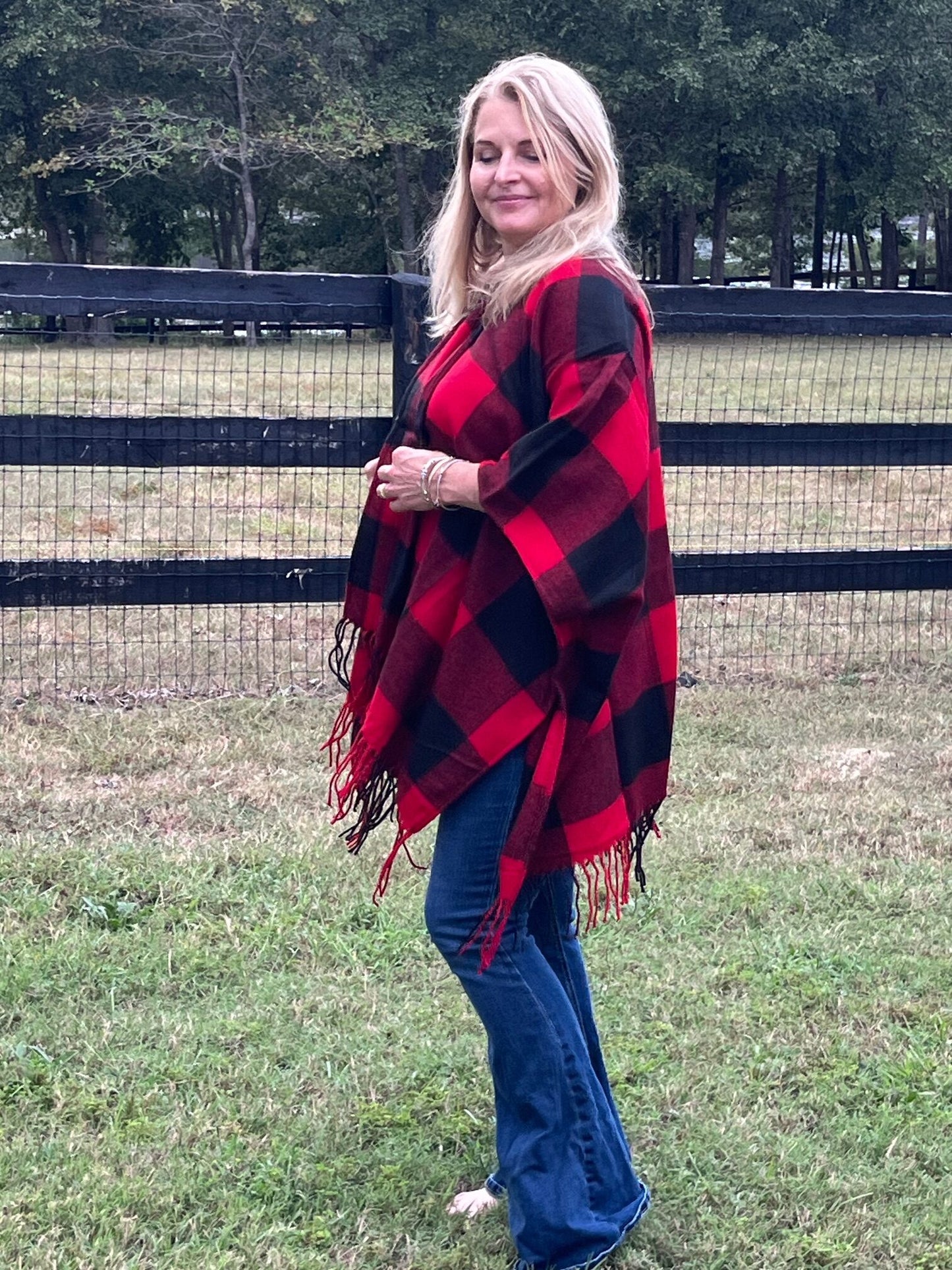 Red and Black Plaid Kimono