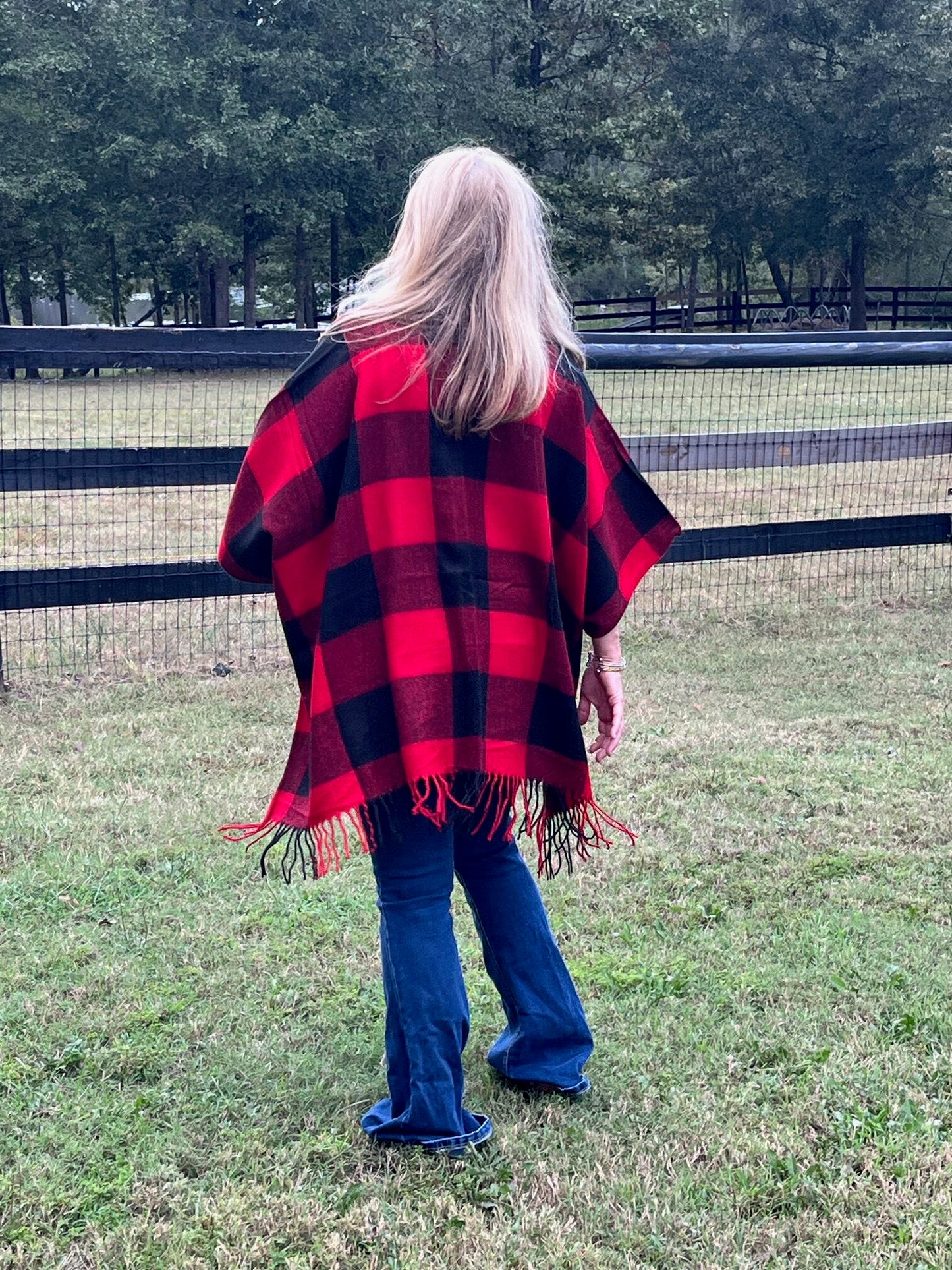 Red and Black Plaid Kimono