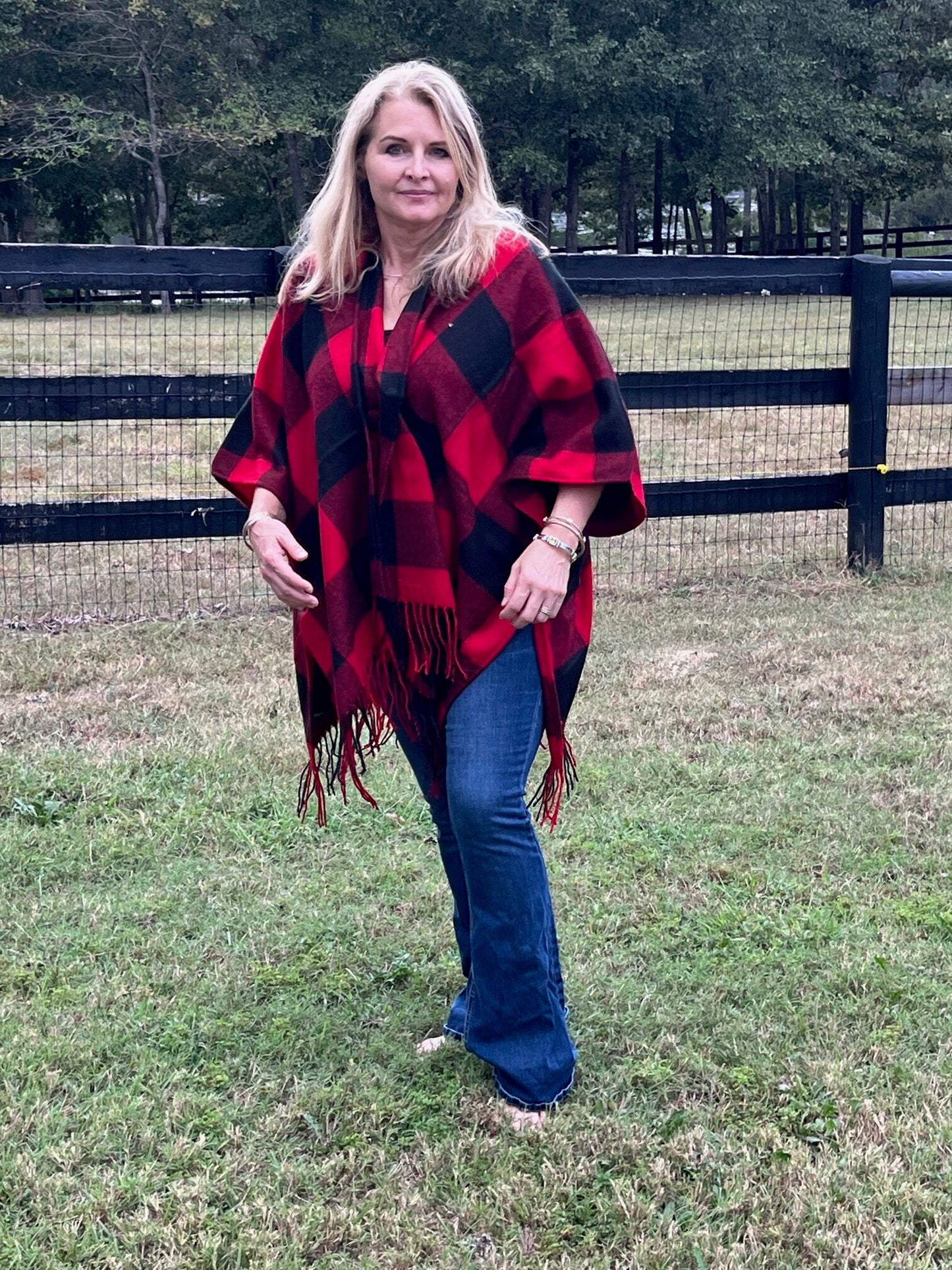 Red and Black Plaid Kimono