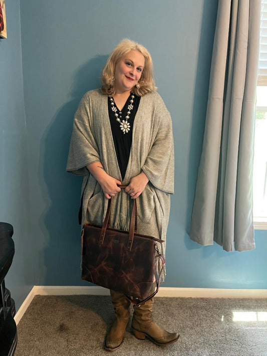 Grey soft knitted Kimono Cardigan with fringe