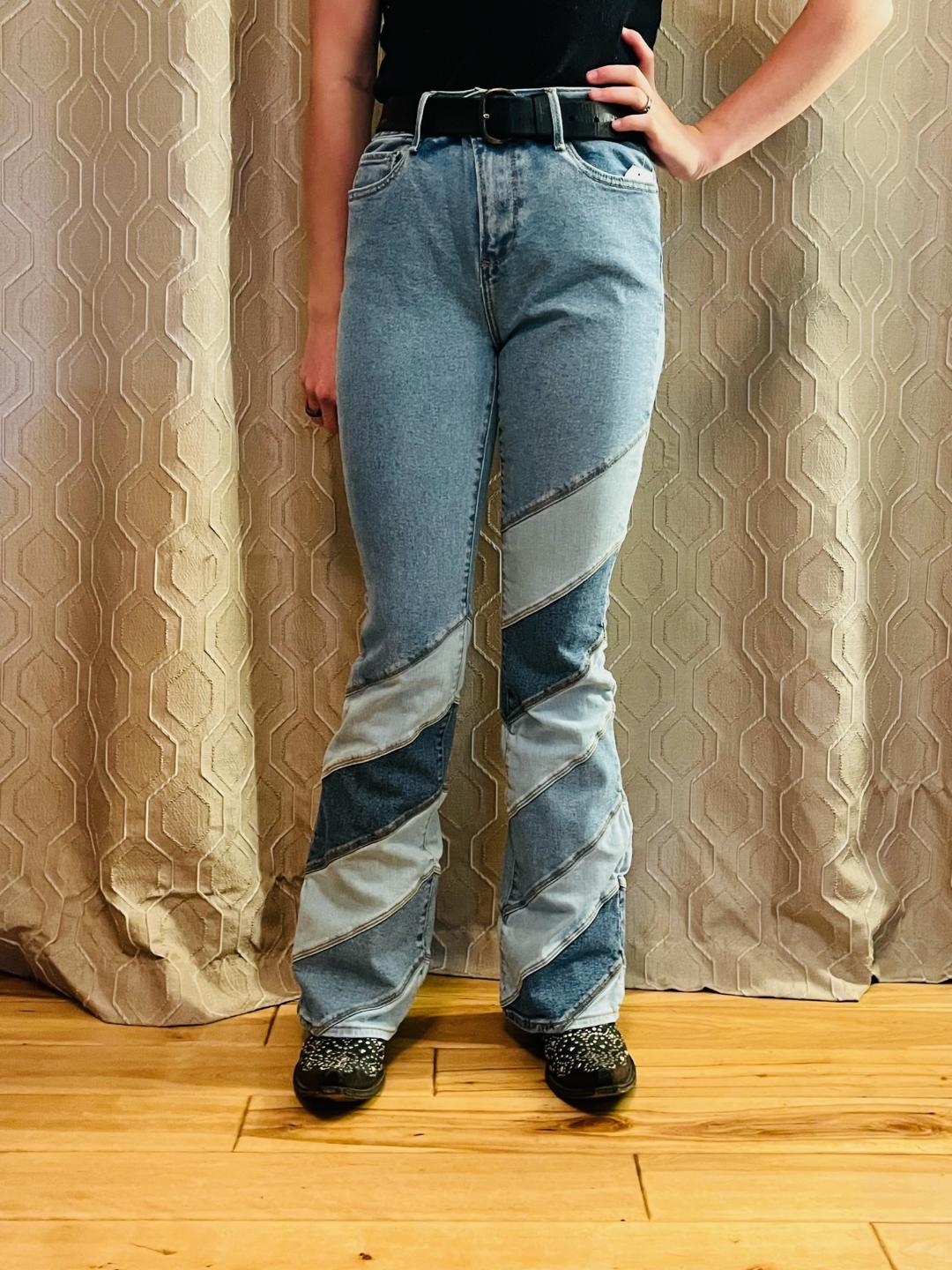 Driftwood Striped Flair leg jeans