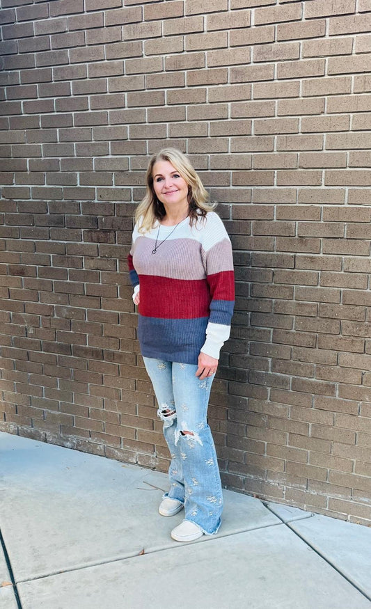 Earth tone color blocked Sweater