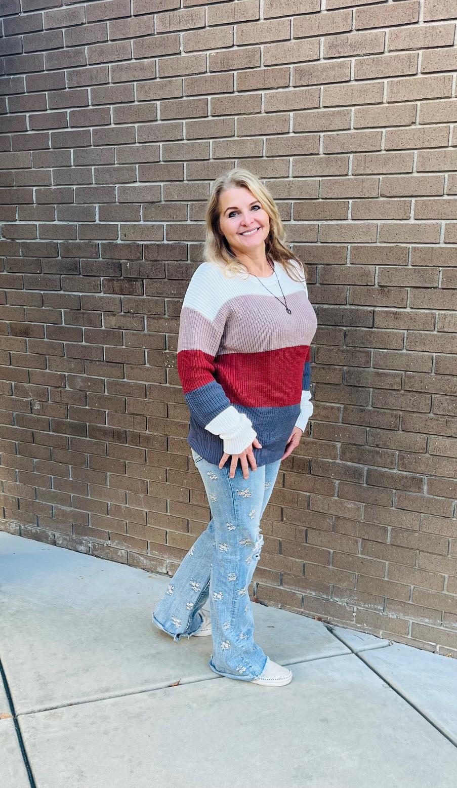 Earth tone color blocked Sweater