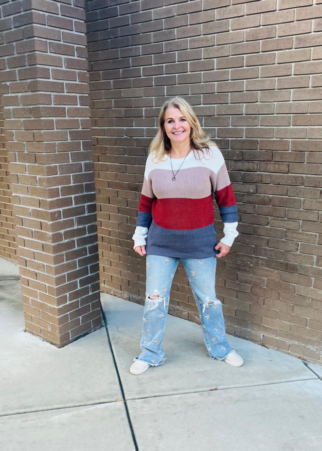 Earth tone color blocked Sweater