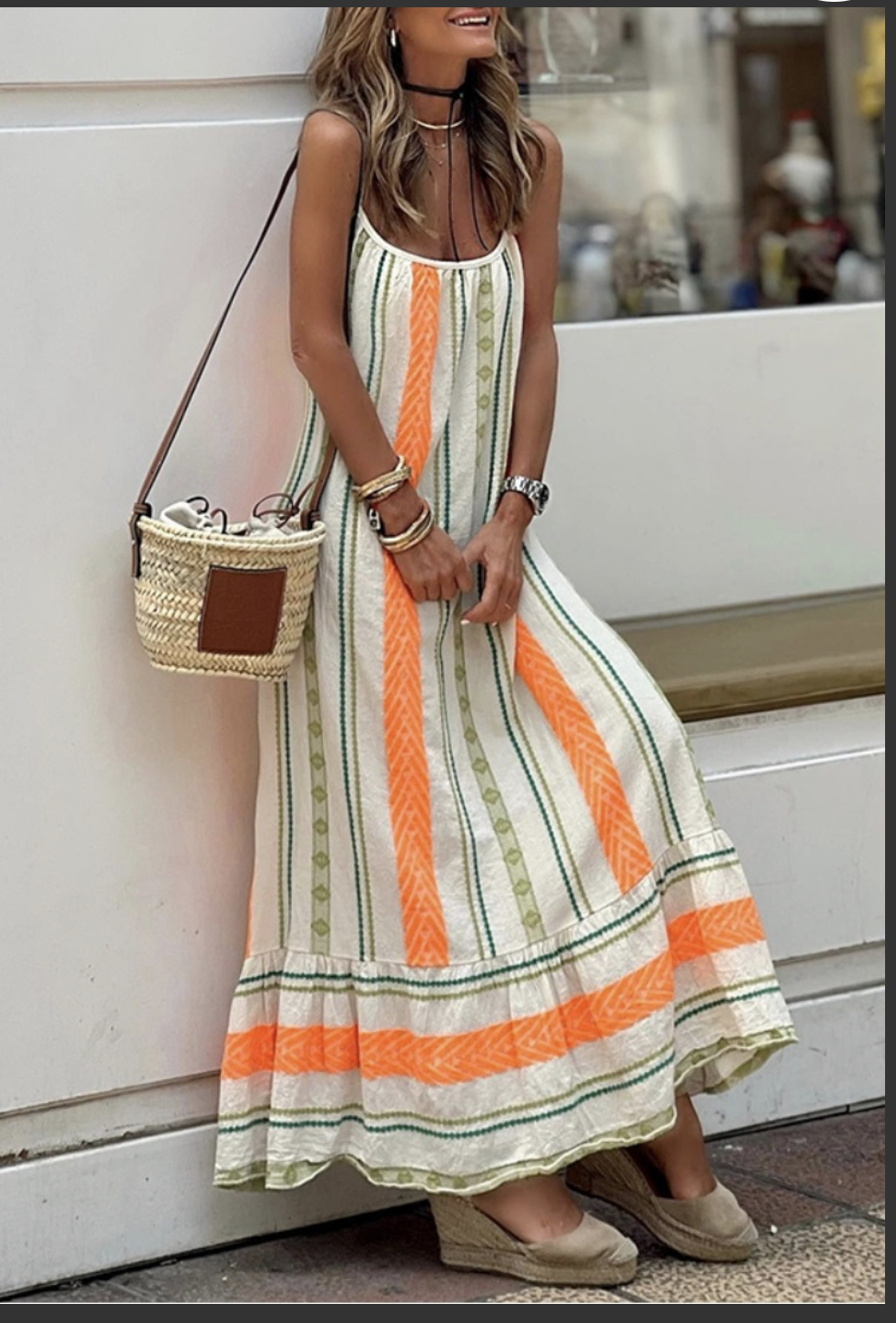 Orange striped Boho dress