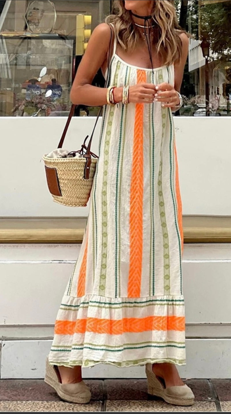 Orange striped Boho dress