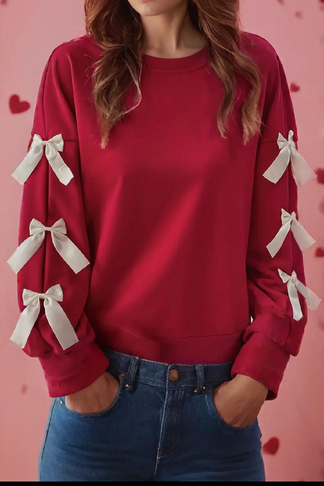 Red Sweatshirt with ribbon bows