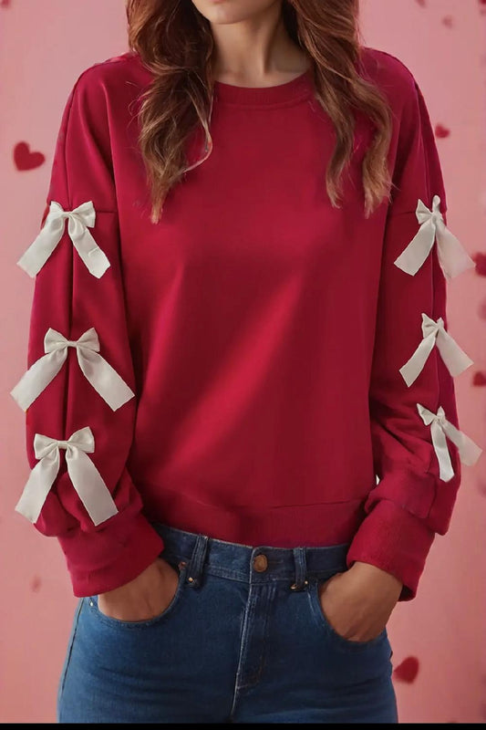 Red Sweatshirt with ribbon bows