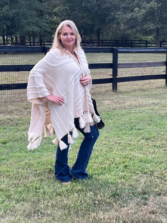 White winter Kimono with fringe tassels
