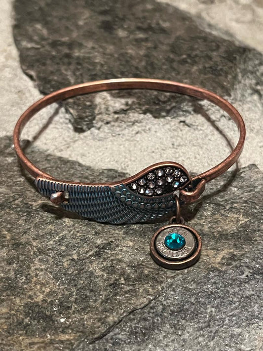 Copper Rhinestone Feather Bullet Bracelet