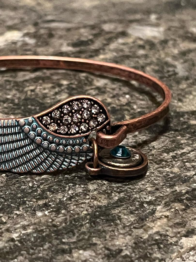Copper Rhinestone Feather Bullet Bracelet
