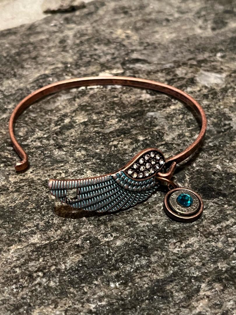 Copper Rhinestone Feather Bullet Bracelet