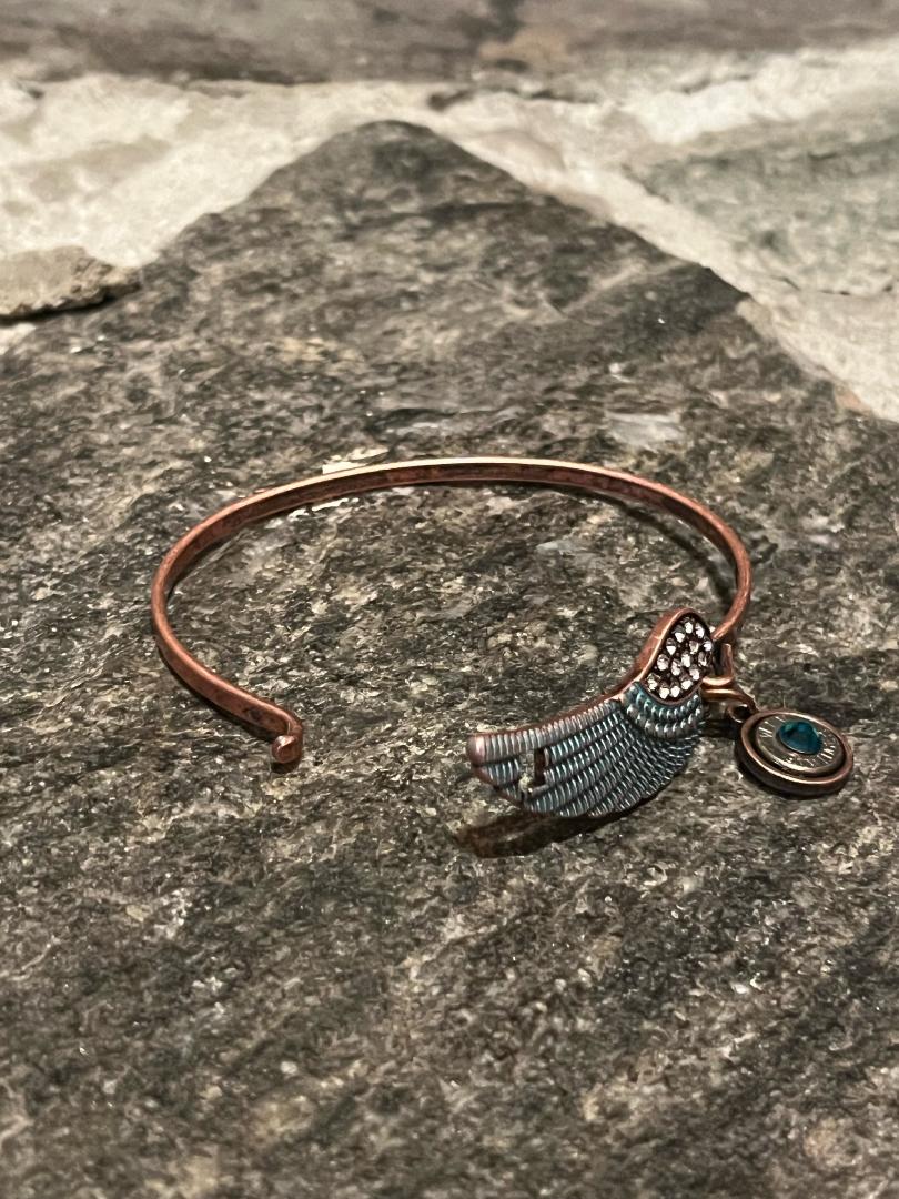 Copper Rhinestone Feather Bullet Bracelet