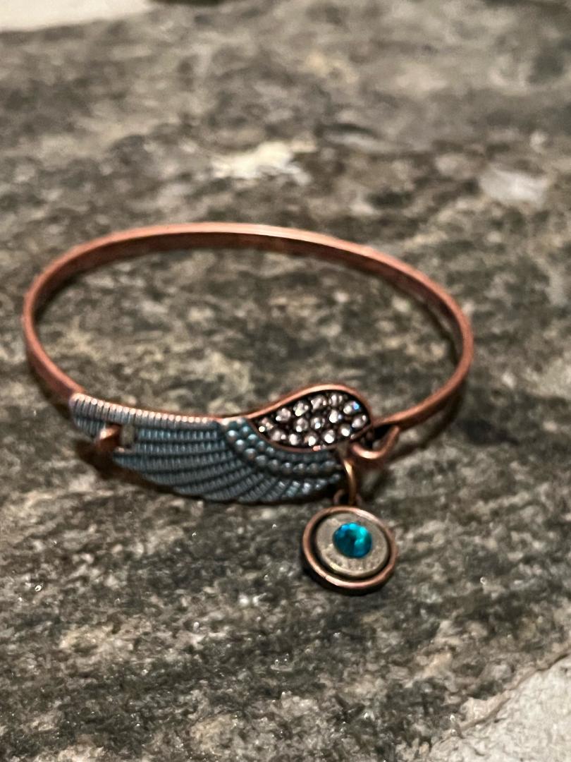 Copper Rhinestone Feather Bullet Bracelet