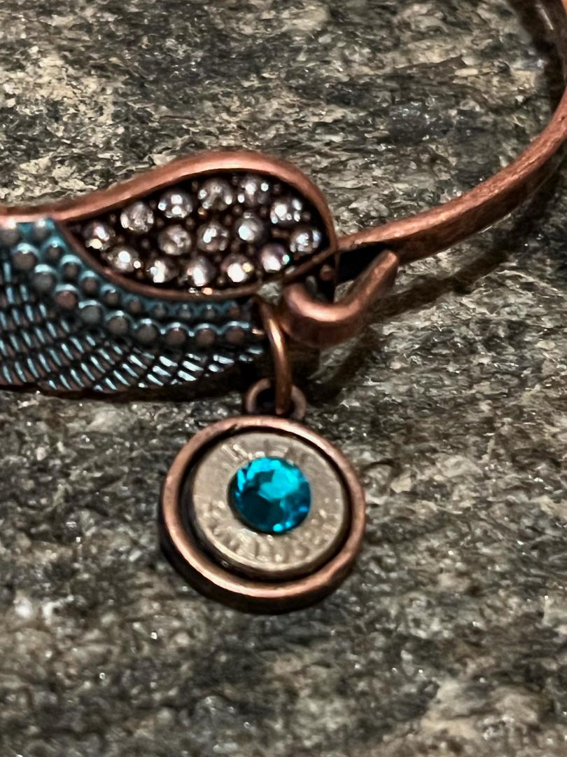 Copper Rhinestone Feather Bullet Bracelet